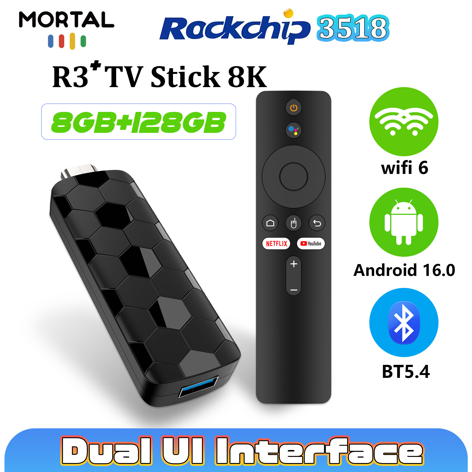 Home Cinema Accessories - Mortal R3+ TV Stick Android 16
