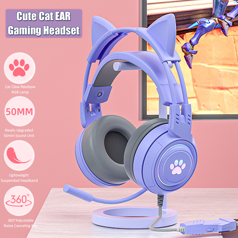 Home Cinema Headphones - Sevimli kedi kulak oyun mikrofonlu kulaklıklar